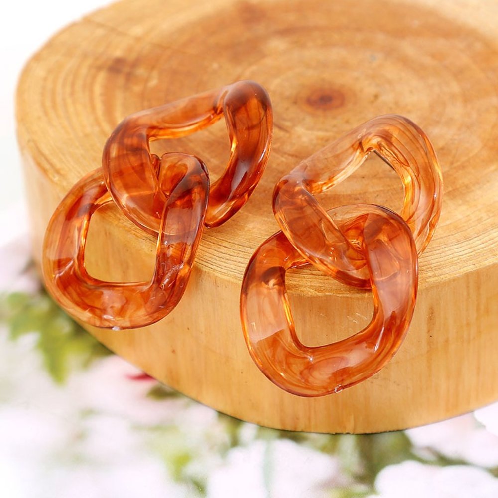 Long Chain Acrylic resin Geometric drop Earrings - Picture 3 of 6